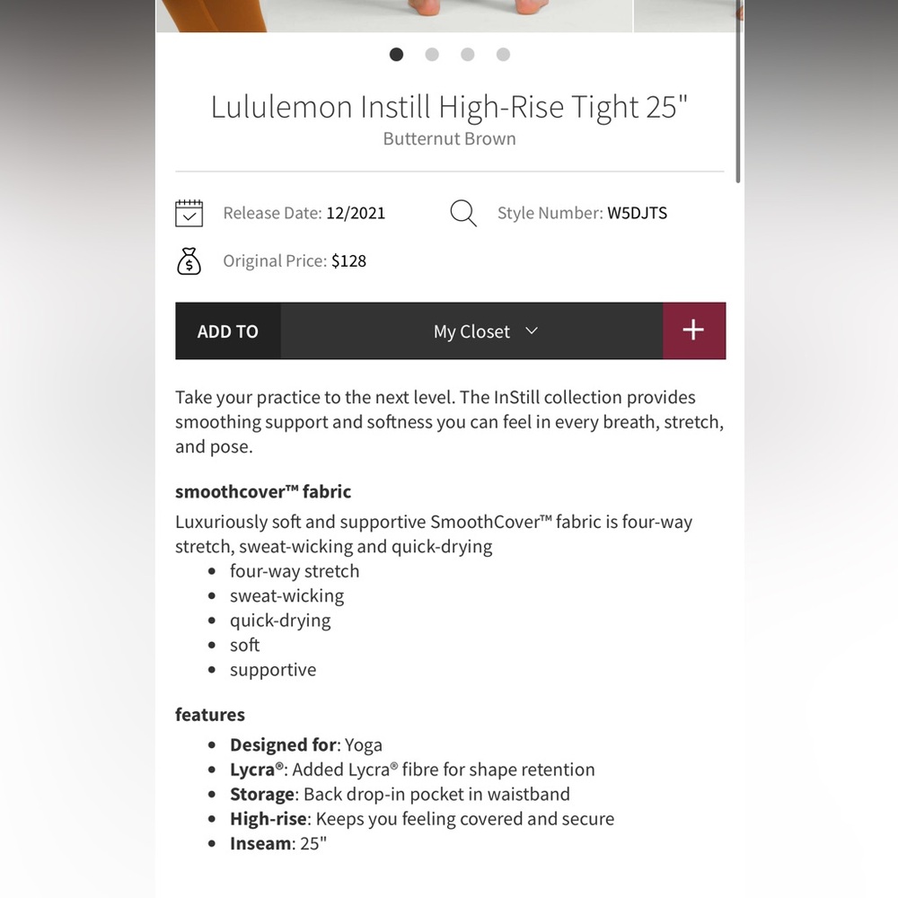 Lululemon Instill High-Rise Tight 25" Butternut Brown size 0 - Picture 11 of 11